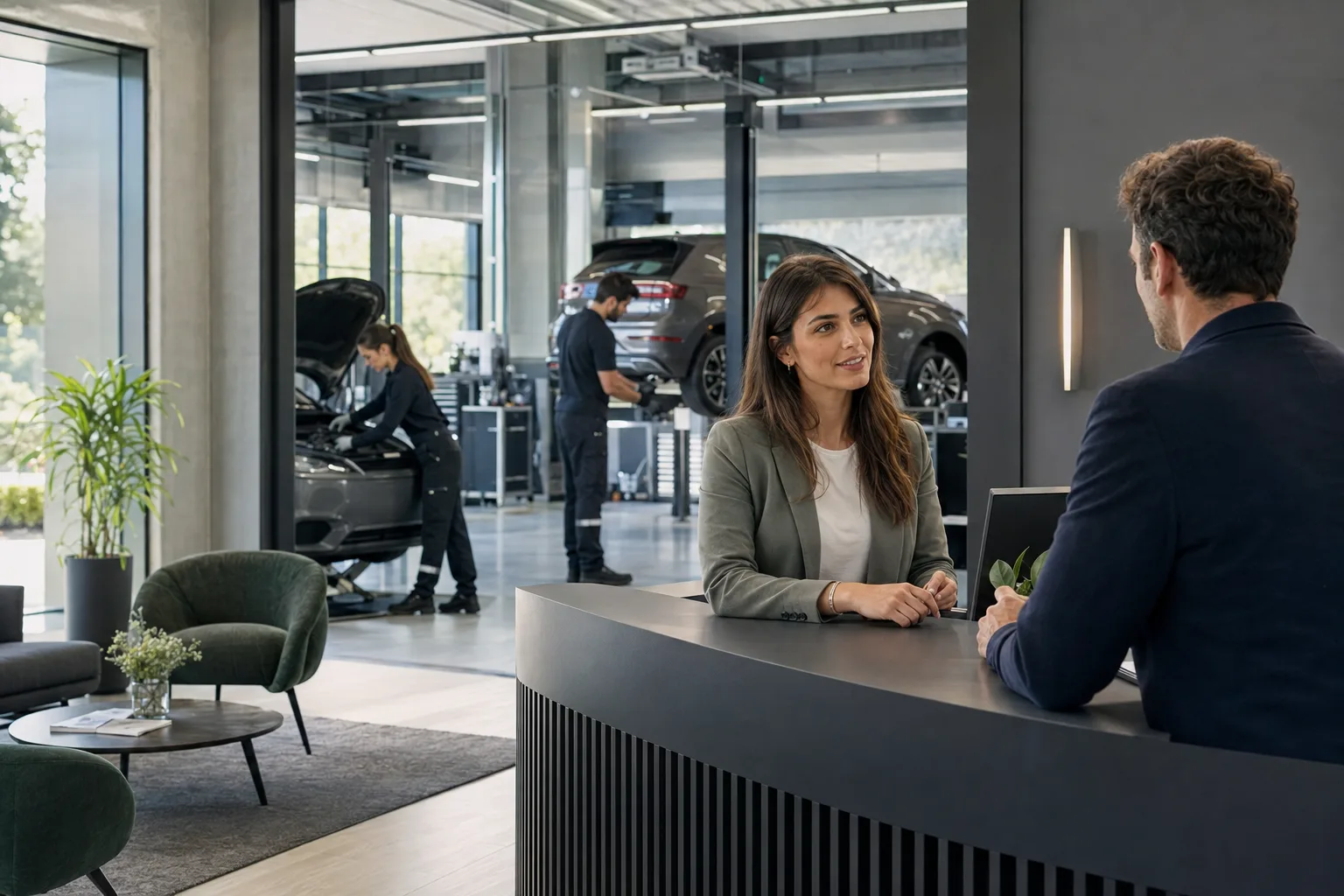 Squadra tecnica Eurmotor riunita nell'officina automotive